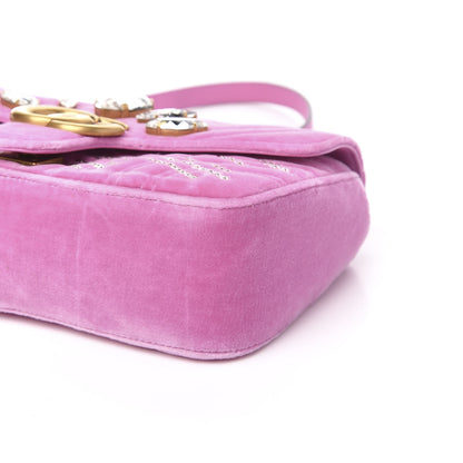 Gucci Velvet Matelasse Marquise Crystals Embroidered Small GG Marmont Shoulder Bag Malva 9 of 10