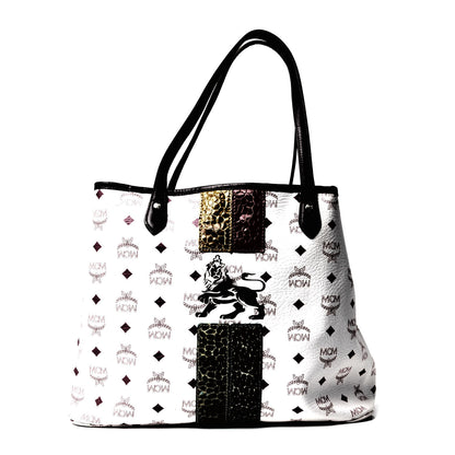 MCM Visetos Striped Munich Lion Tote White 1 of 4