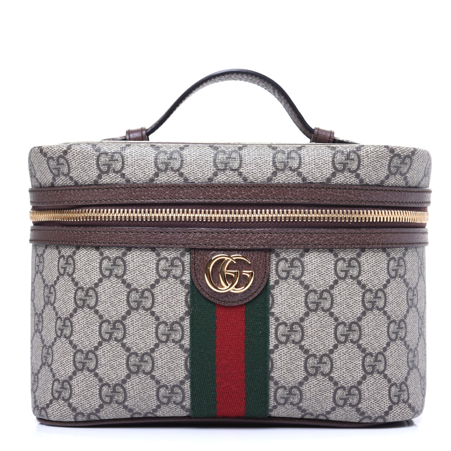 GG Supreme Monogram Textured Calfskin Web Small Ophidia Vanity Cosmetic Case Beige Ebony New Acero