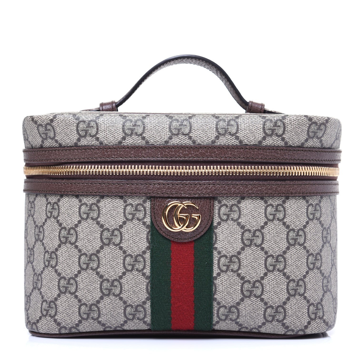 Gucci GG Supreme Monogram Textured Calfskin Web Small Ophidia Vanity Cosmetic Case Beige Ebony New Acero 2 of 14