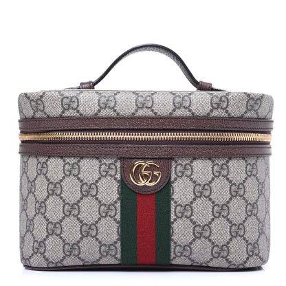 Gucci GG Supreme Monogram Textured Calfskin Web Small Ophidia Vanity Cosmetic Case Beige Ebony New Acero 2 of 14