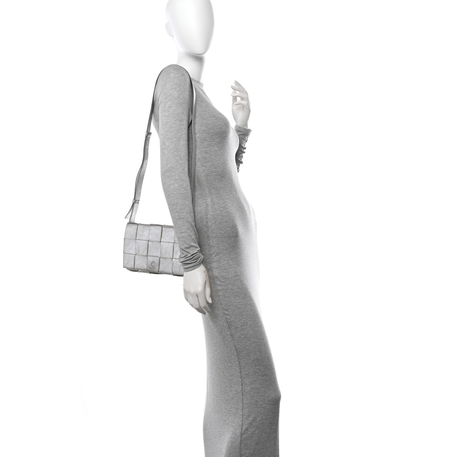 Bottega Veneta Metallic Lambskin Maxi Intrecciato Cassette Crossbody Bag Silver 2 of 16