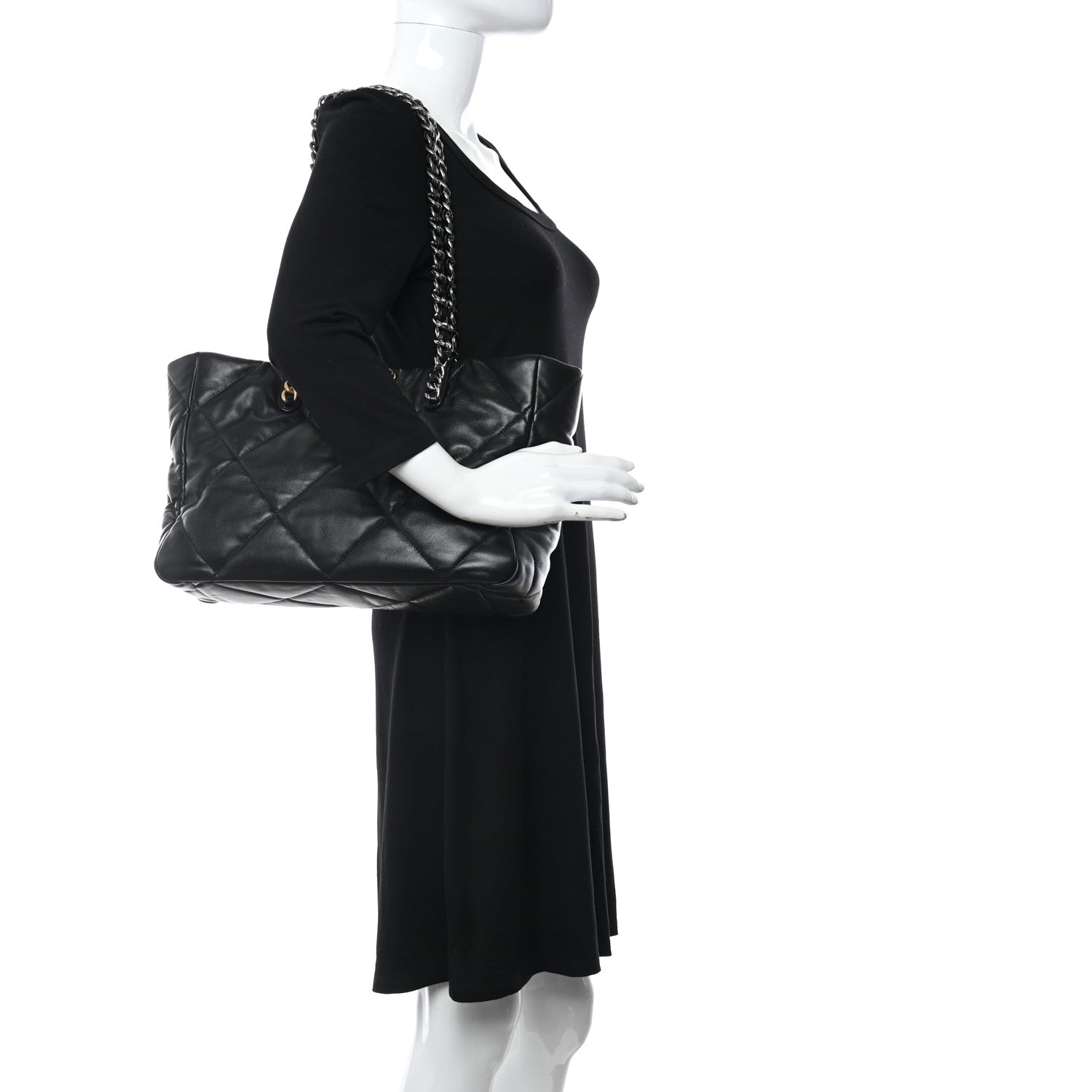 Chanel Lambskin Quilted Chanel 19 East West Shopping Bag Black 2 of 12