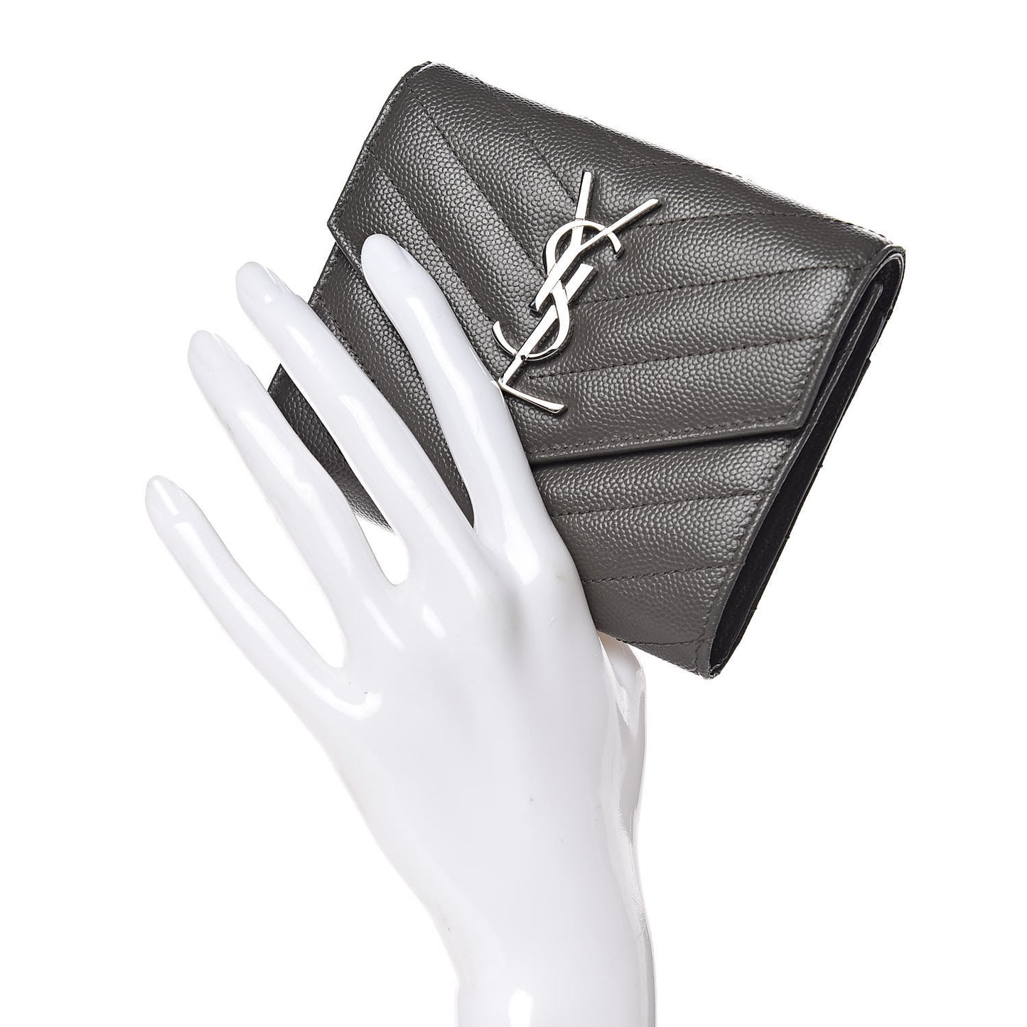 Grain De Poudre Matelasse Chevron Monogram Compact Tri Fold Wallet Earth