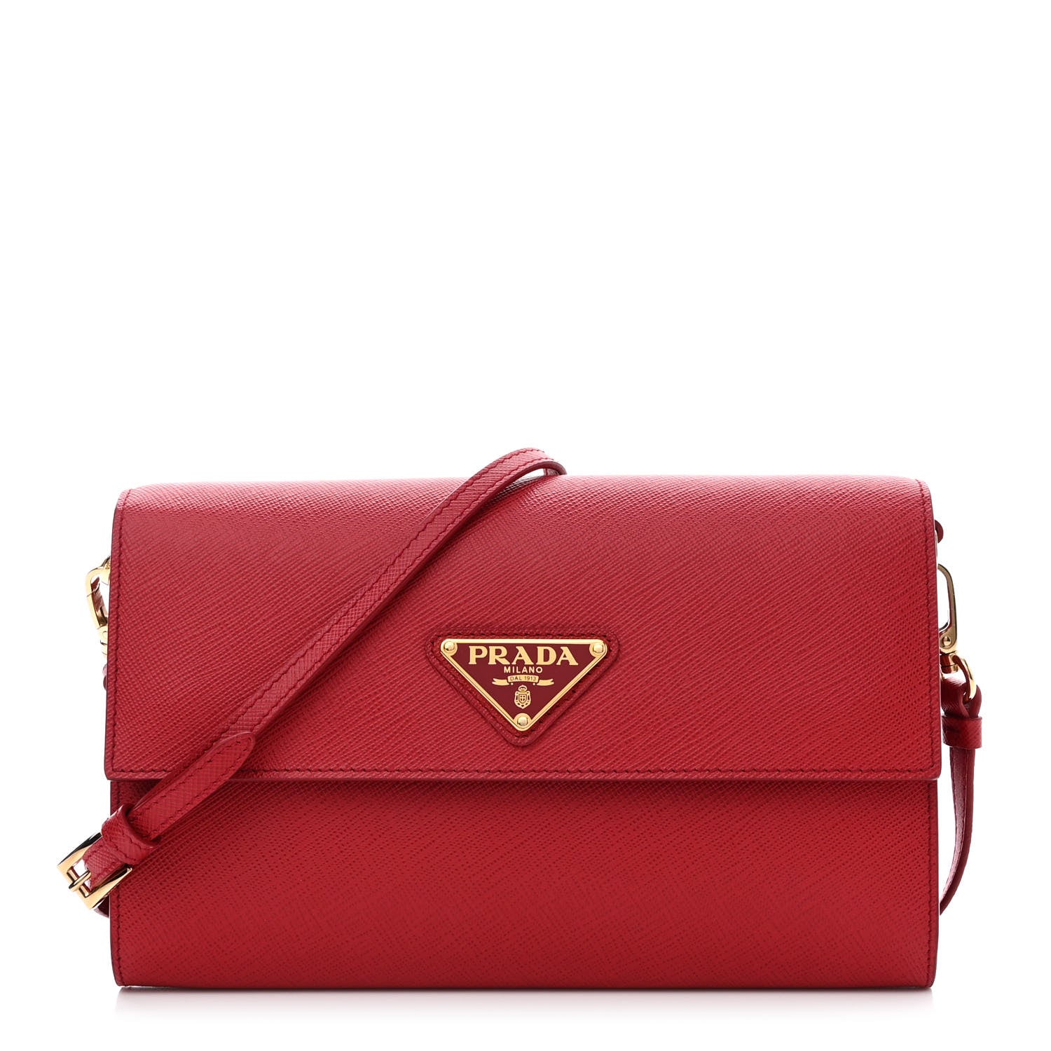 Prada Saffiano Wallet With Shoulder Strap Fuoco 1 of 11