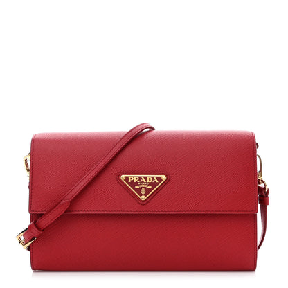 Prada Saffiano Wallet With Shoulder Strap Fuoco 1 of 11
