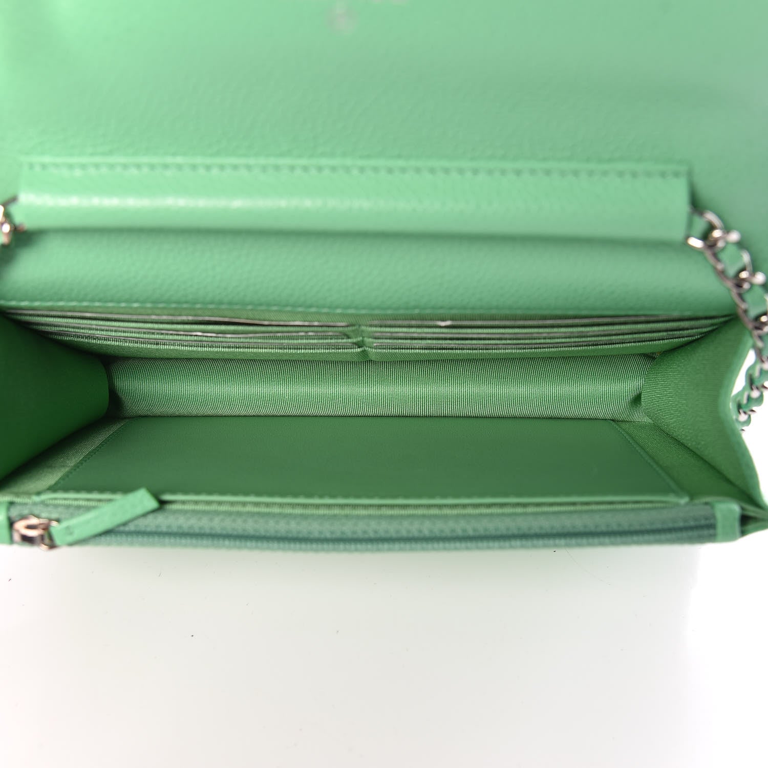 Chanel Caviar Chevron Quilted Wallet On Chain WOC Green 5 of 11