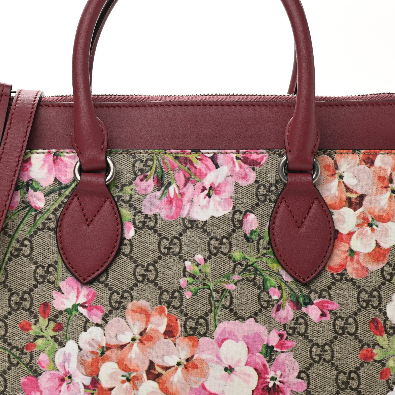 Gucci GG Supreme Monogram Blooms Small Zip Top Tote Beige Multicolor Dry Rose 8 of 13