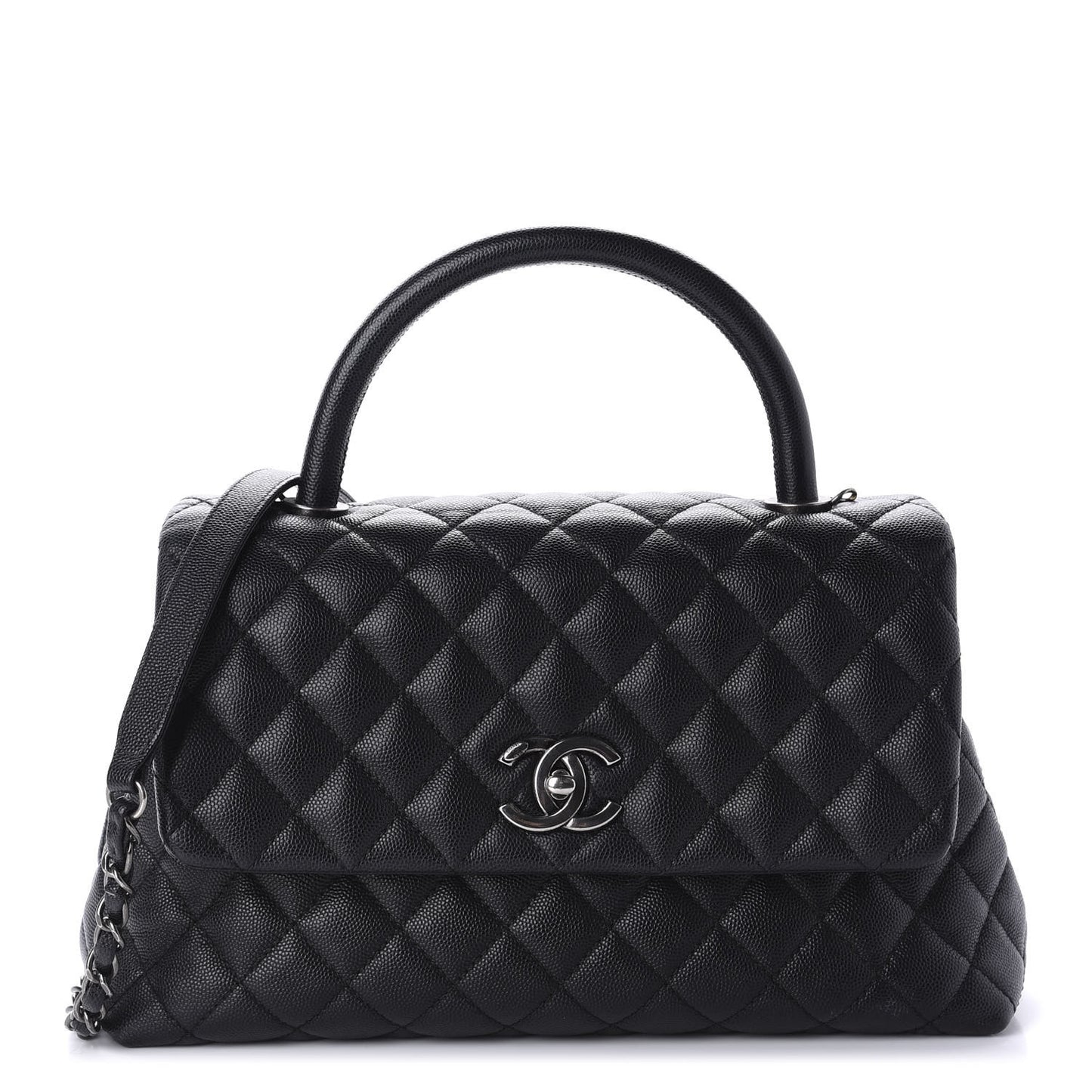 Caviar Quilted Small Coco Handle Flap Black
