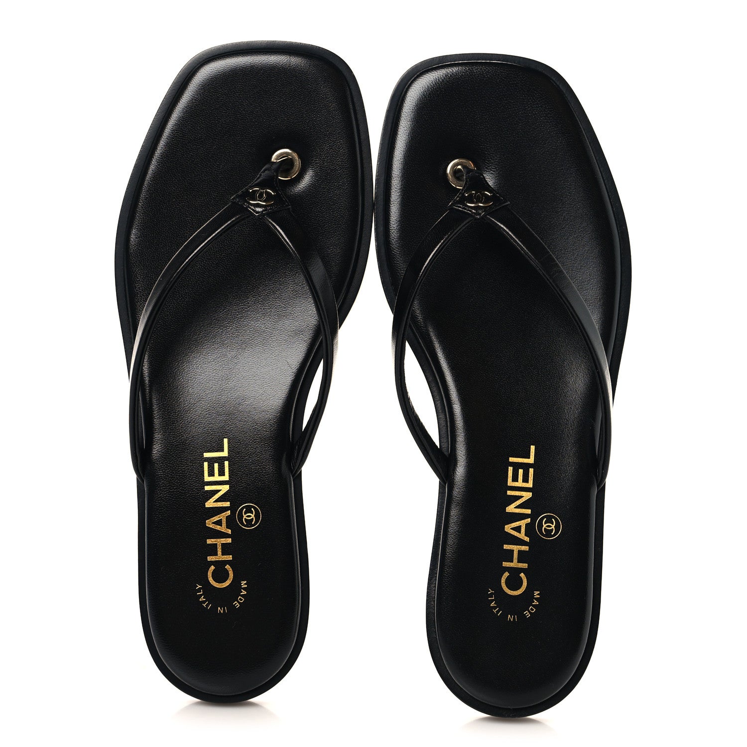 Chanel Goatskin Times Square Thong Sandals 37.5 Black 2 of 10