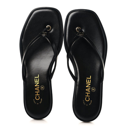 Chanel Goatskin Times Square Thong Sandals 37.5 Black 2 of 10