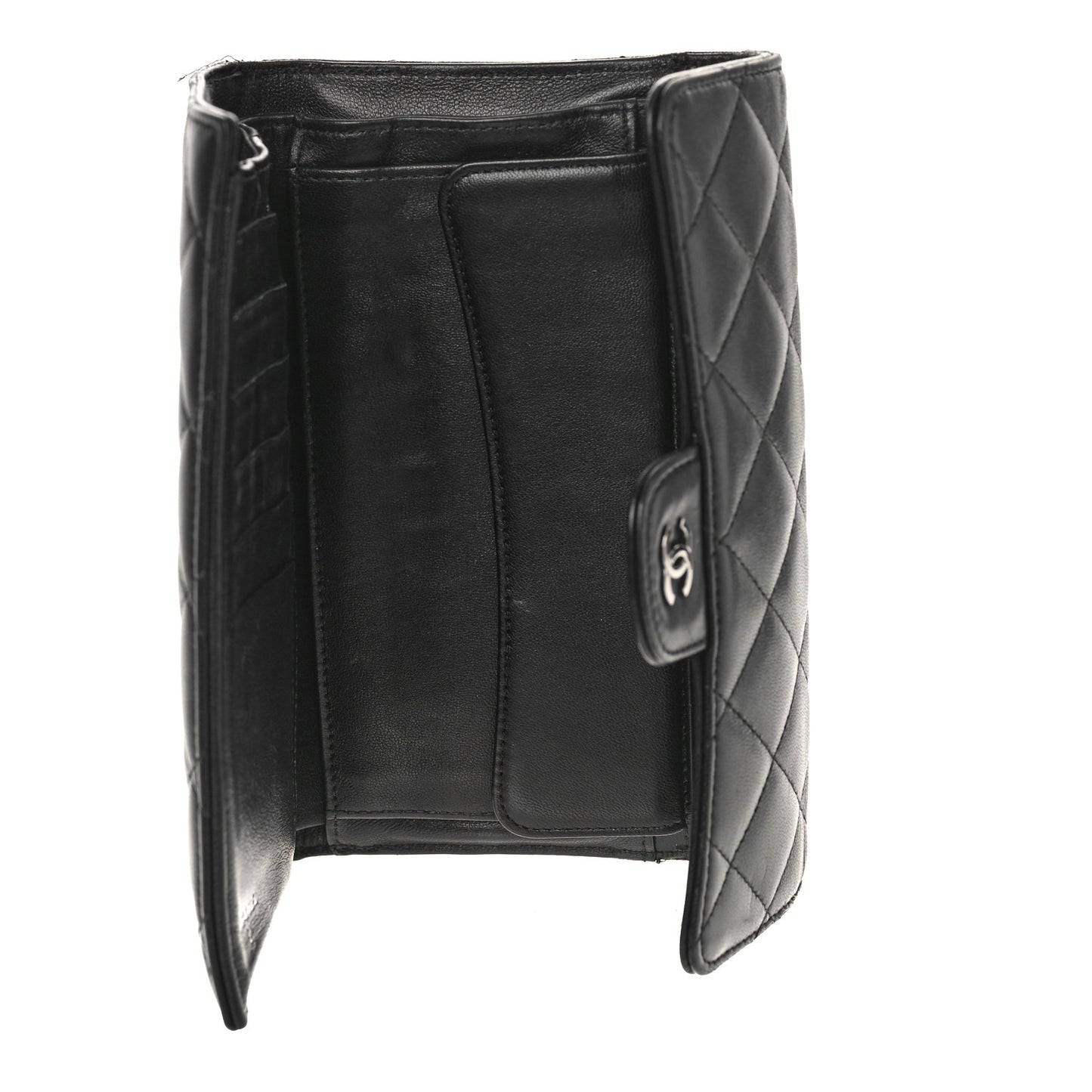 Lambskin Quilted Large Flap Wallet Black
