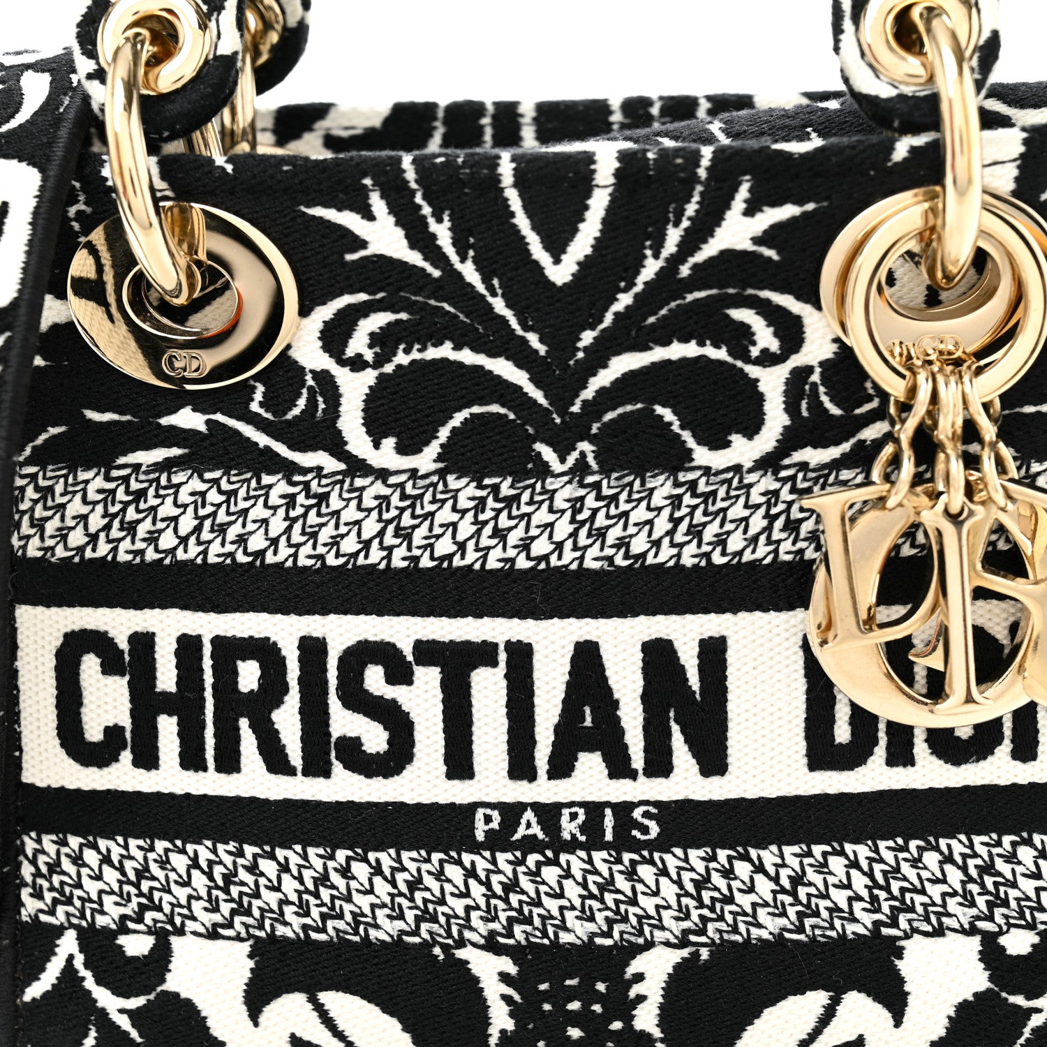 Christian Dior Canvas Petites Fleurs Embroidered Mini Lady D-Lite Black White 7 of 10