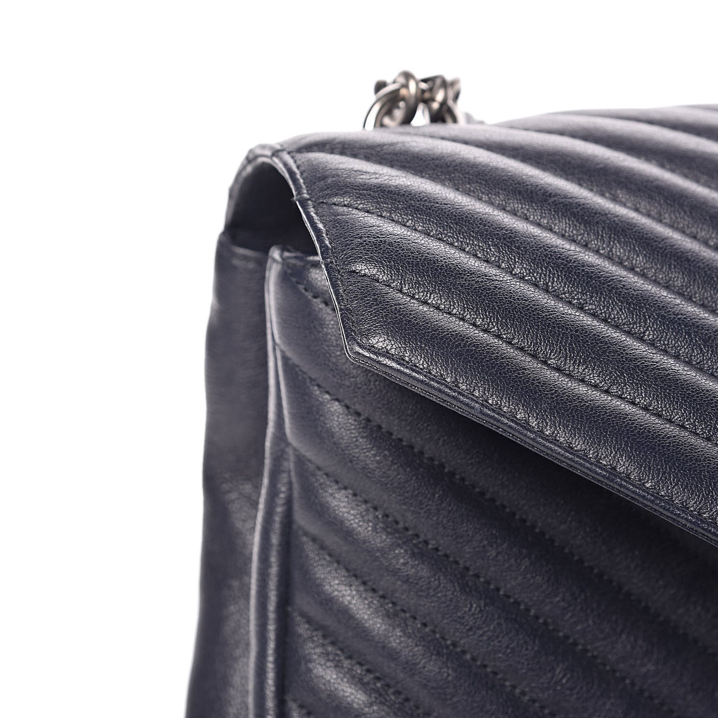 Sheepskin Matelasse Chevron Monogram Large College Satchel Navy Blue