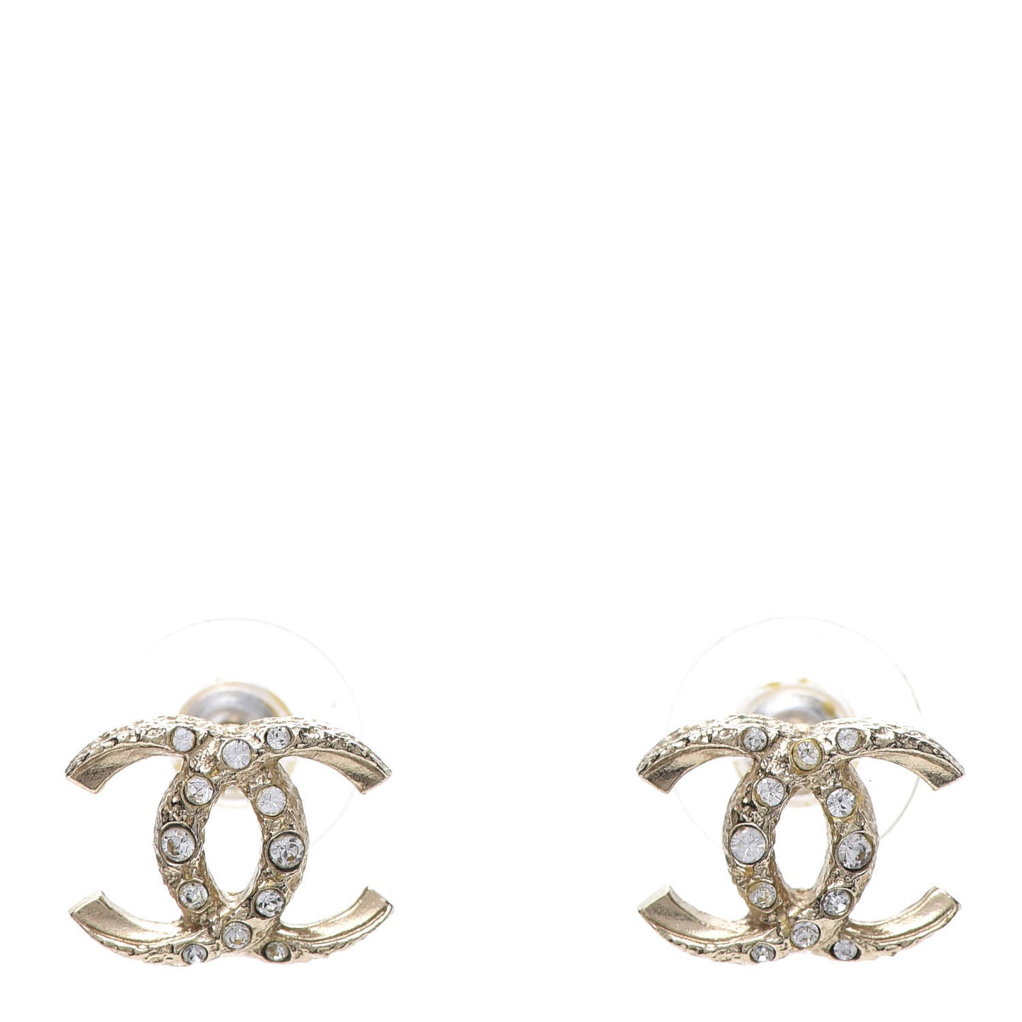 Crystal Textured CC Earrings Gold