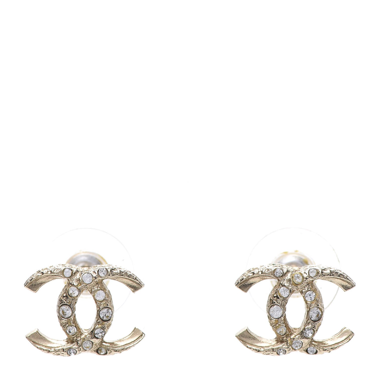 Chanel Crystal Textured CC Earrings Gold 1 of 5