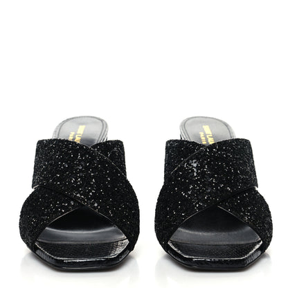 Saint Laurent Glitter LouLou 70 Mule Sandals 40.5 Black 2 of 9