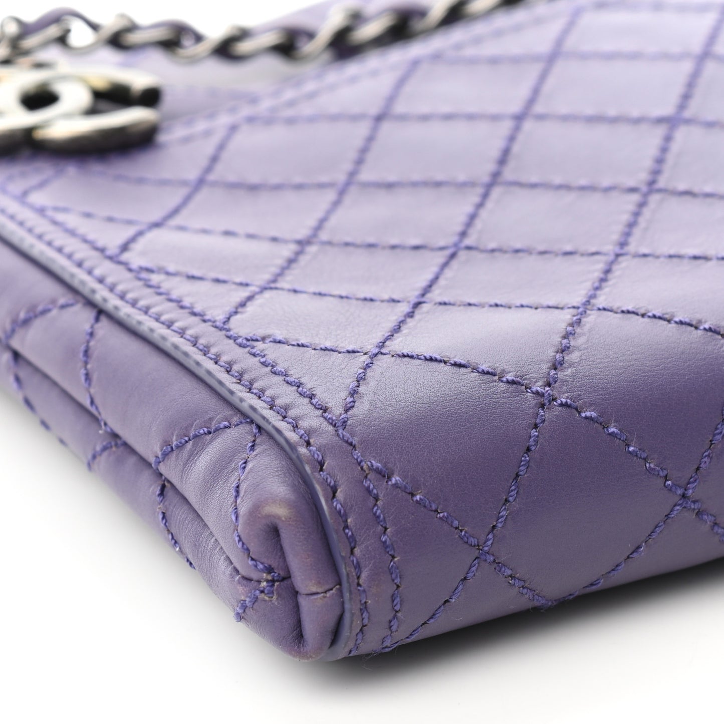 Calfskin Wild Stitch Small Shopping Tote Purple
