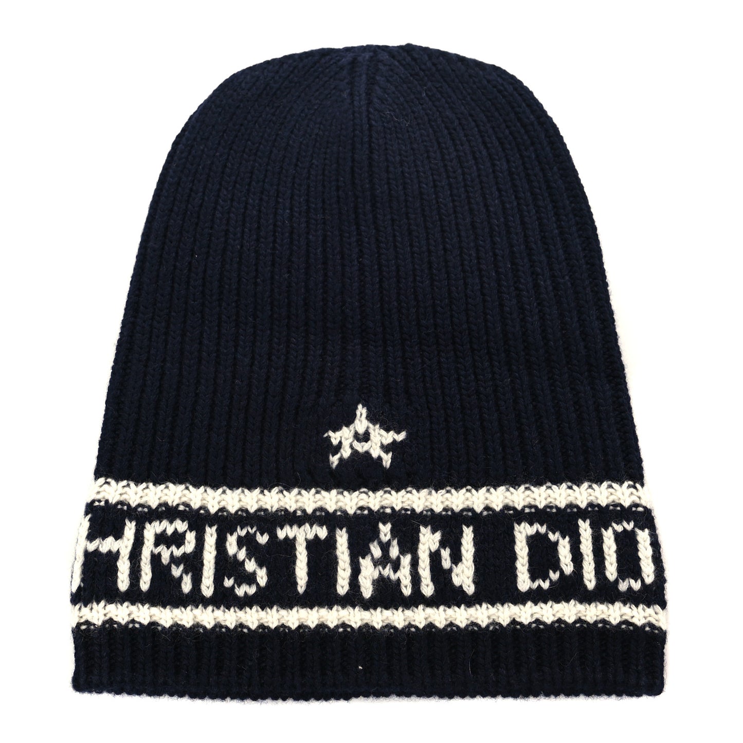Cashmere Wool D-White Beanie Navy Blue White