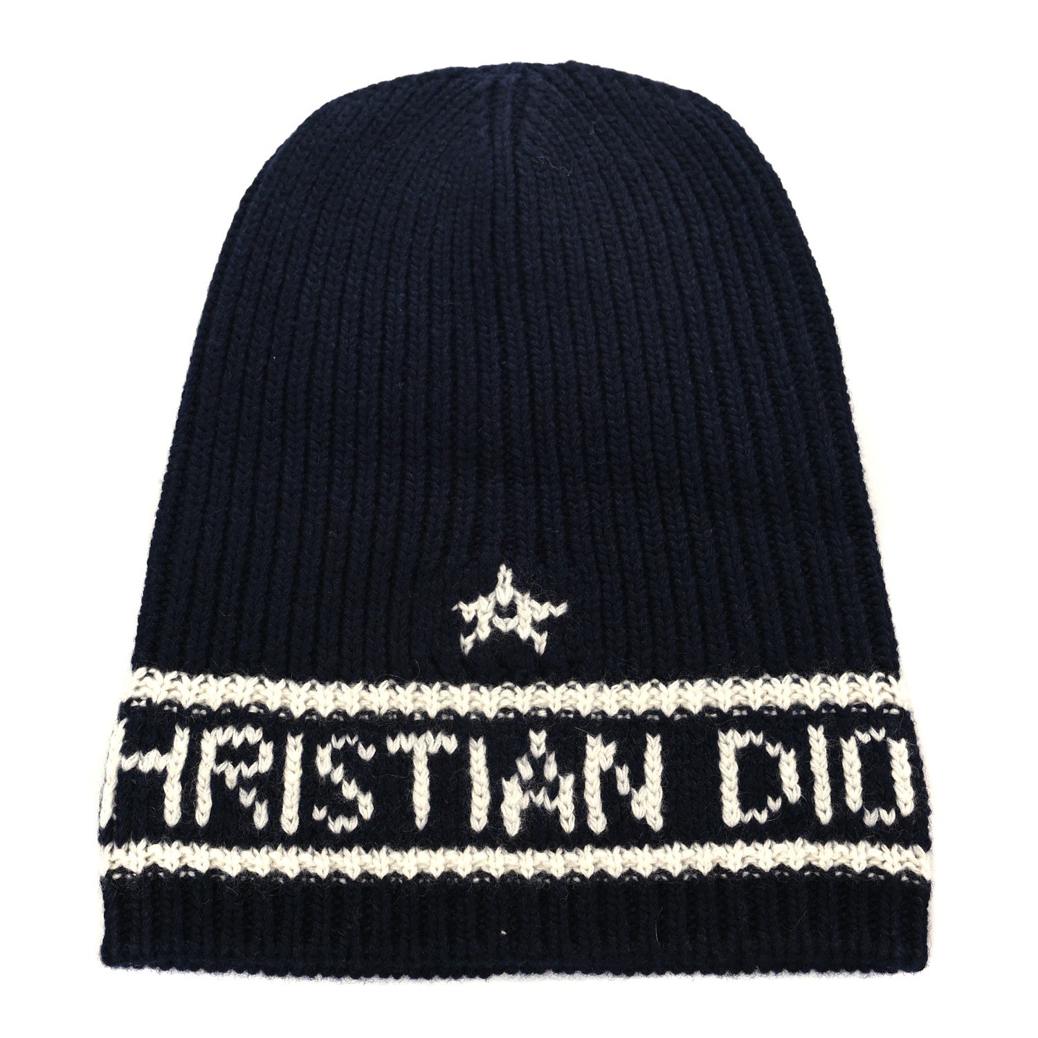 Christian Dior Cashmere Wool D-White Beanie Navy Blue White 1 of 3