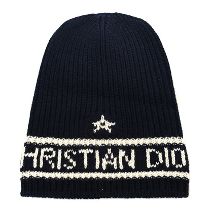 Christian Dior Cashmere Wool D-White Beanie Navy Blue White 1 of 3