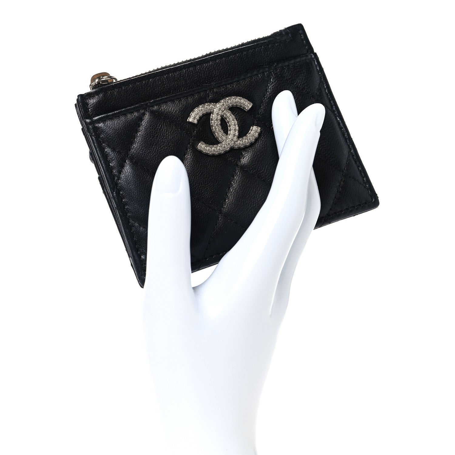 Chanel Lambskin Quilted CC Zip Card Holder Black 1773859