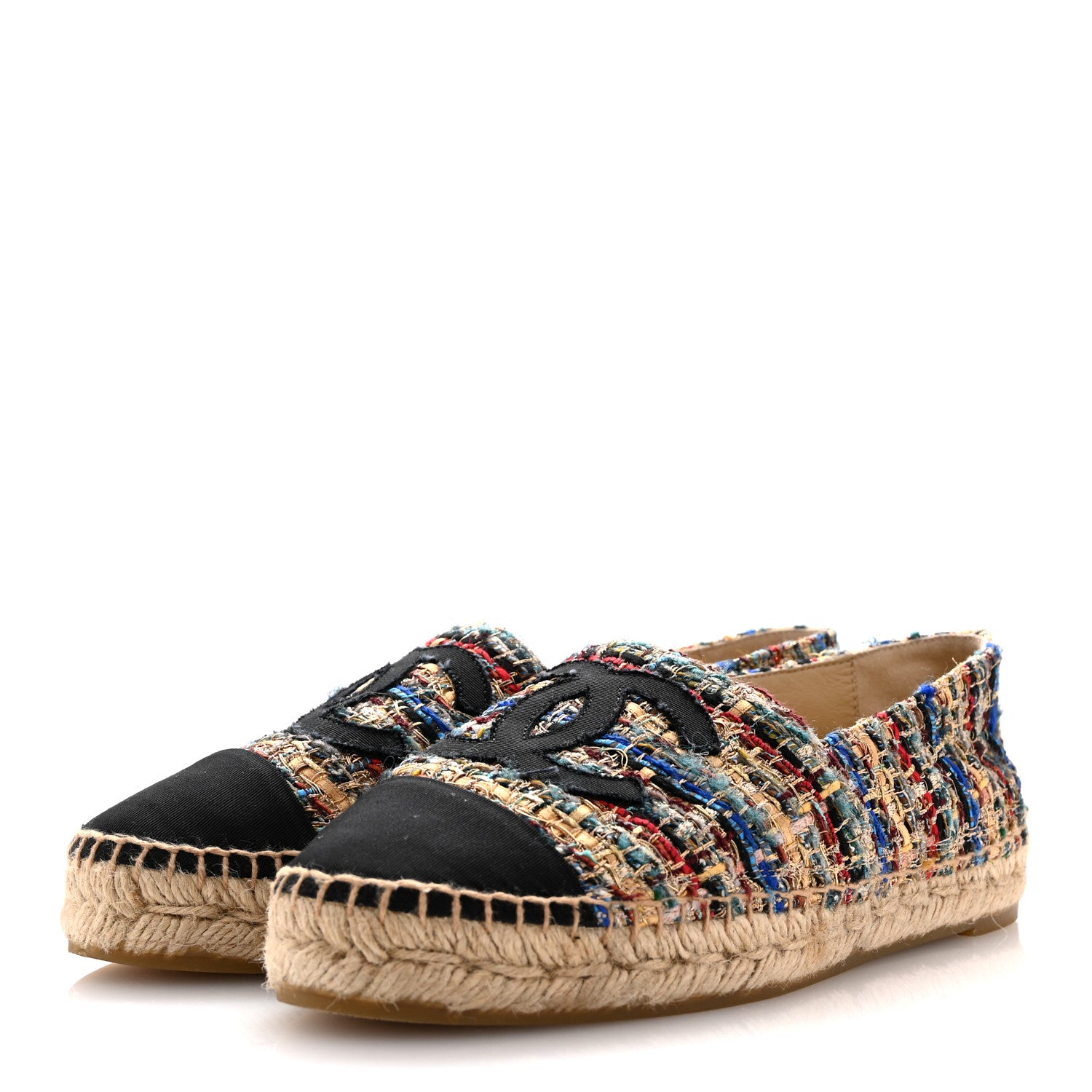 Chanel Tweed Grosgrain CC Espadrilles 38 Multicolor Black 4 of 11