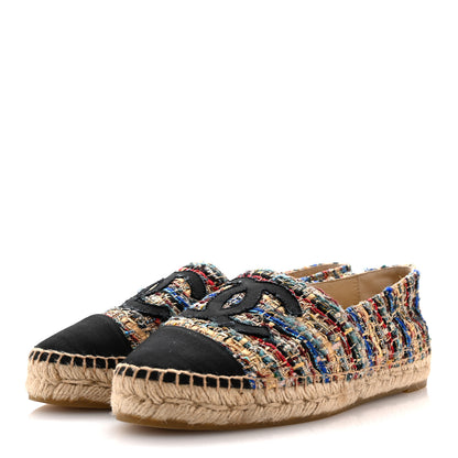 Chanel Tweed Grosgrain CC Espadrilles 38 Multicolor Black 4 of 11