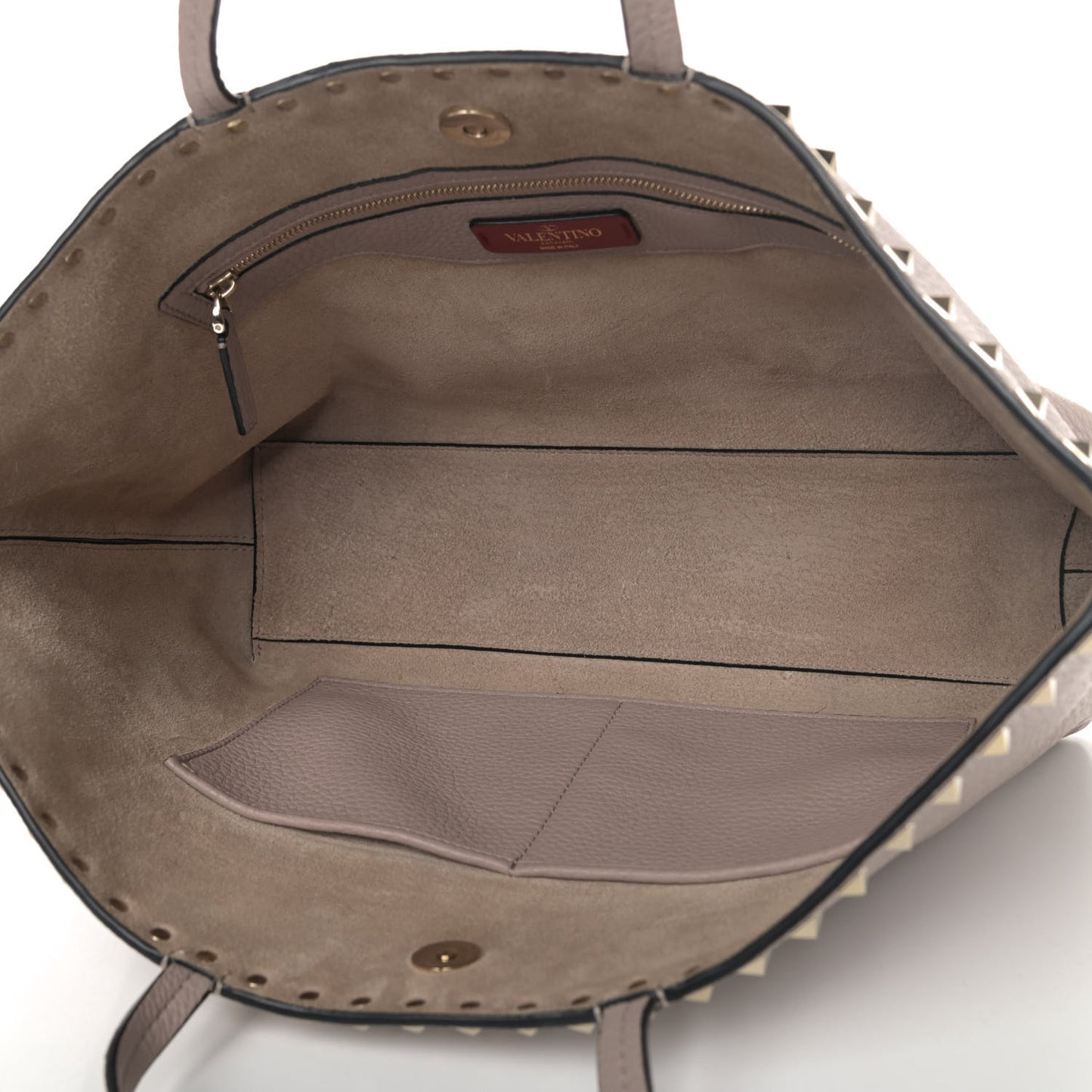 Grained Calfskin Rockstud Shoulder Tote Poudre