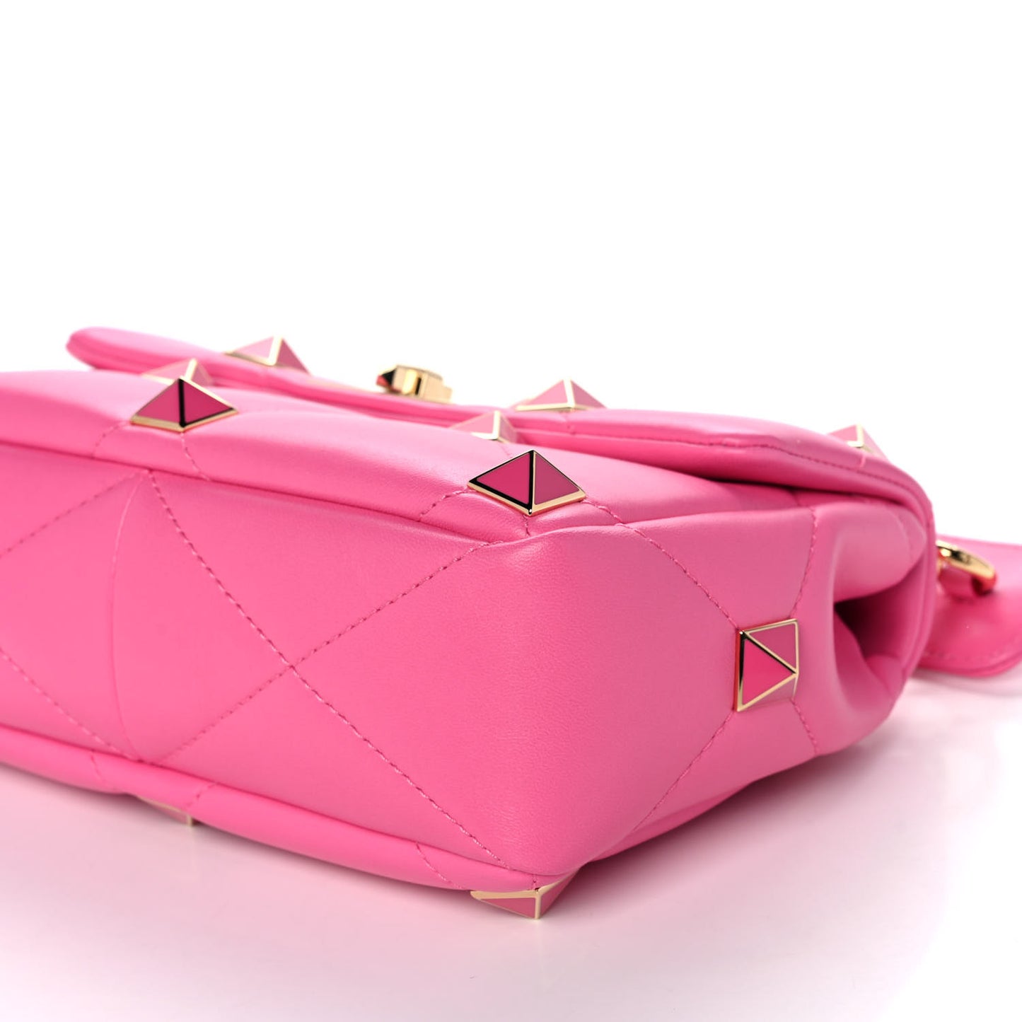 Nappa Enamel Medium Roman Stud Shoulder Bag Feminine Pink