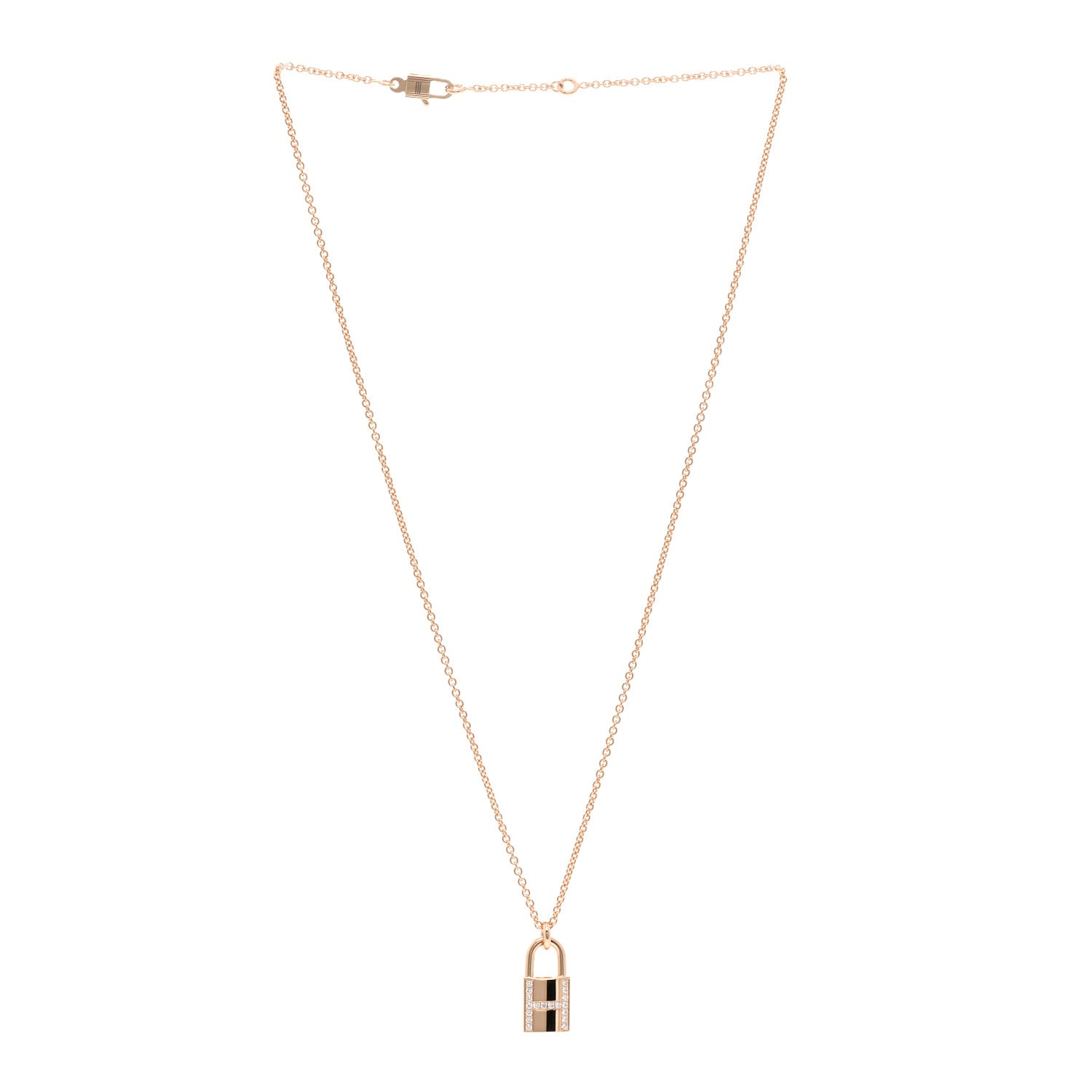 Hermes 18K Rose Gold Diamond Amulettes Cadenas Pendant Necklace 3 of 5