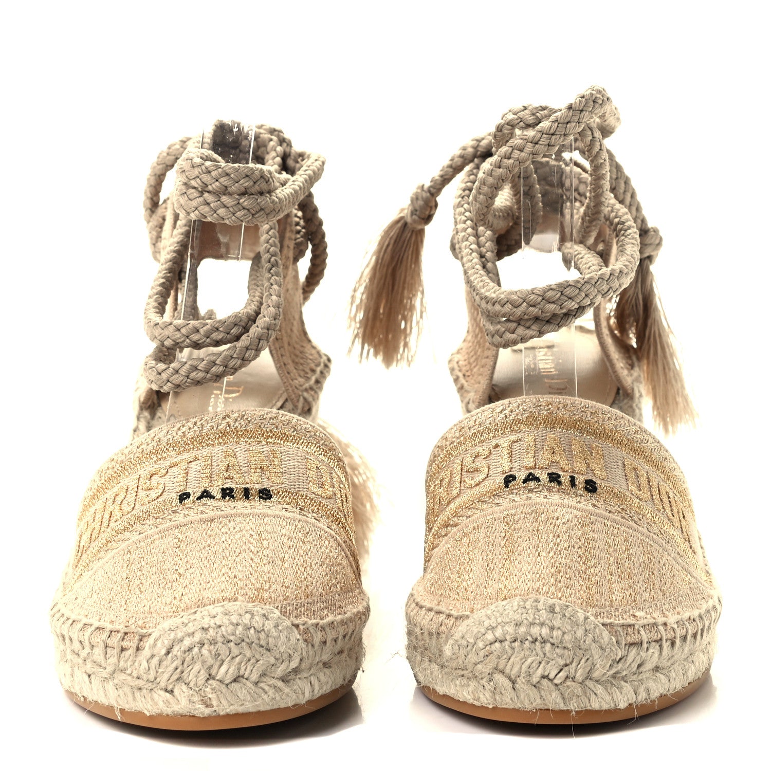 Christian Dior Canvas Embroidered Granville Ankle Tie Espadrille Wedges 40 Cream 2 of 11