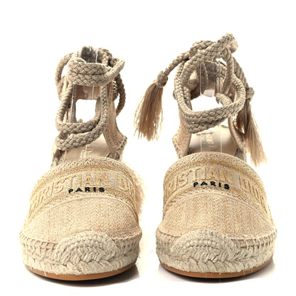 Christian Dior Canvas Embroidered Granville Ankle Tie Espadrille Wedges 40 Cream 2 of 11