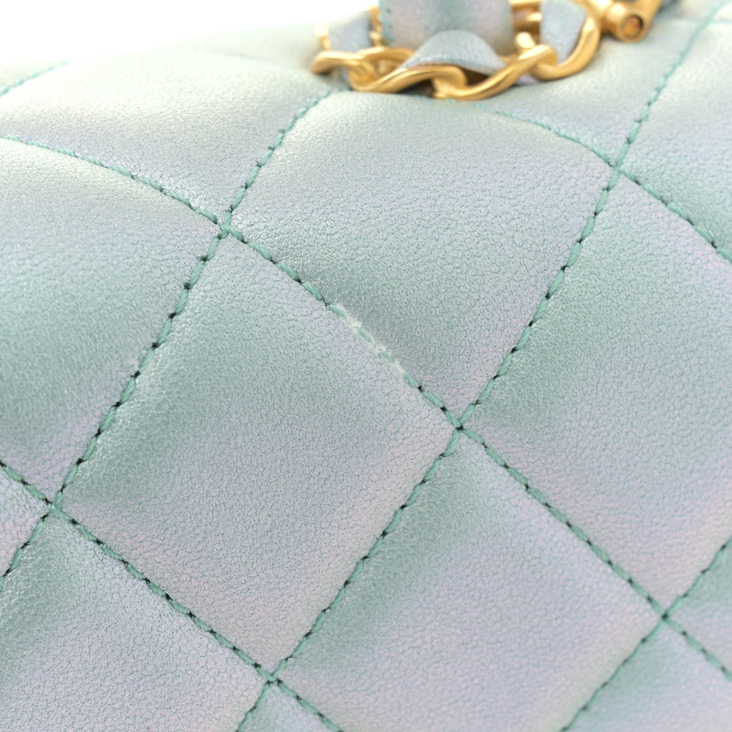 Iridescent Lambskin Quilted Baywatch Top Handle Flap Light Blue