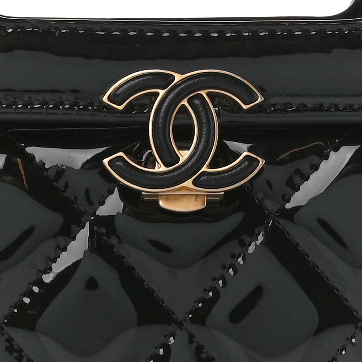 Chanel Patent Quilted Mini Graphic Catch Flap Black 10 of 13
