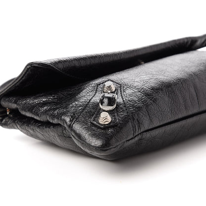 Balenciaga Agneau Giant 12 Silver Hardware Envelope Strap Clutch Black 6 of 10