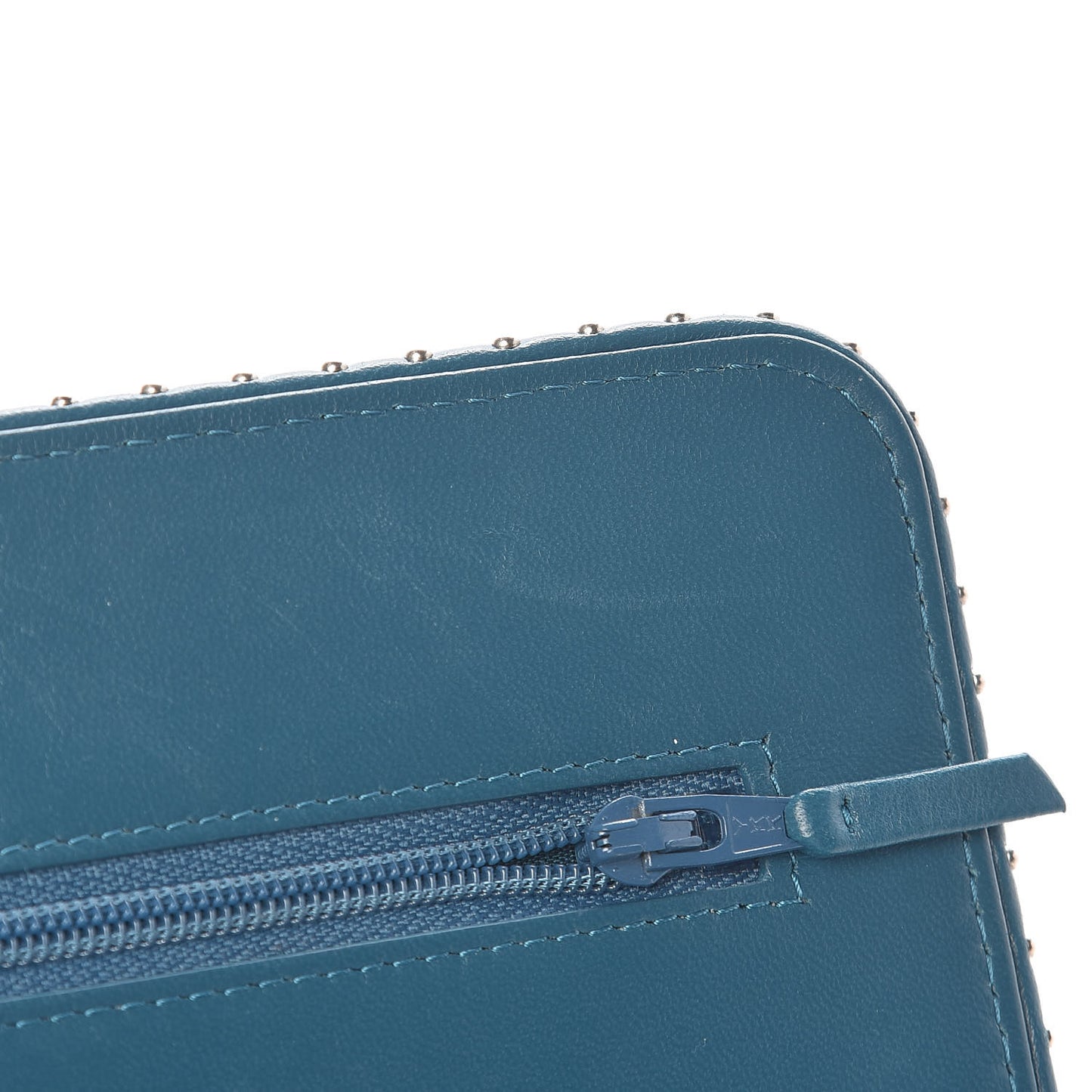 Lambskin Chevron Quilted Studded Wallet On Chain WOC Blue