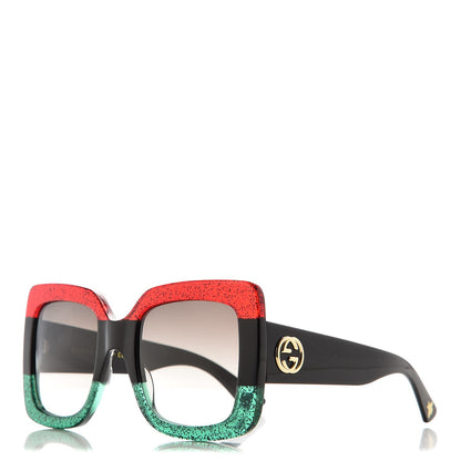Gucci Square Frame GG0083S Sunglasses Glitter Red Black Green 1 of 7