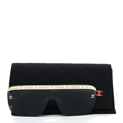 Chanel Metal Shield Sunglasses Gold Grey 7 of 7