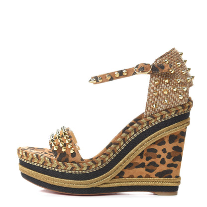 Christian Louboutin Veau Velours Rio Lepord Print Madmonica 120 Wedge Sandals 38 Carmel 1 of 7