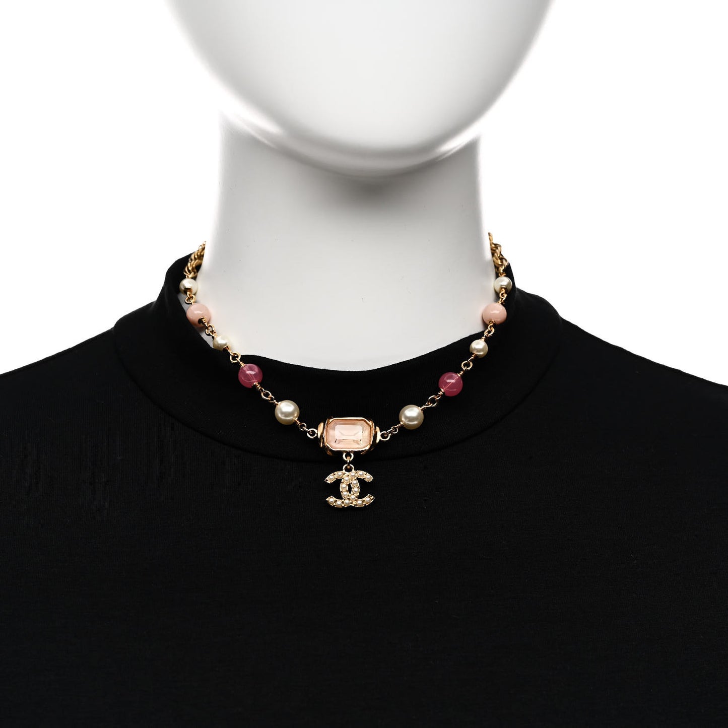 Crystal Pearl Bead CC Choker Gold Pink