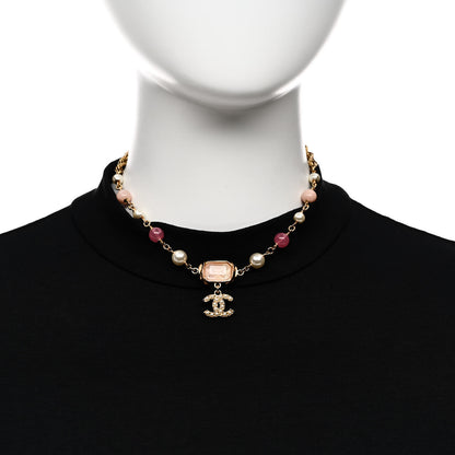 Chanel Crystal Pearl Bead CC Choker Gold Pink 2 of 6