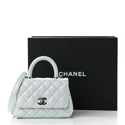 Chanel Iridescent Caviar Quilted Extra Mini Coco Handle Flap Light Blue 12 of 12