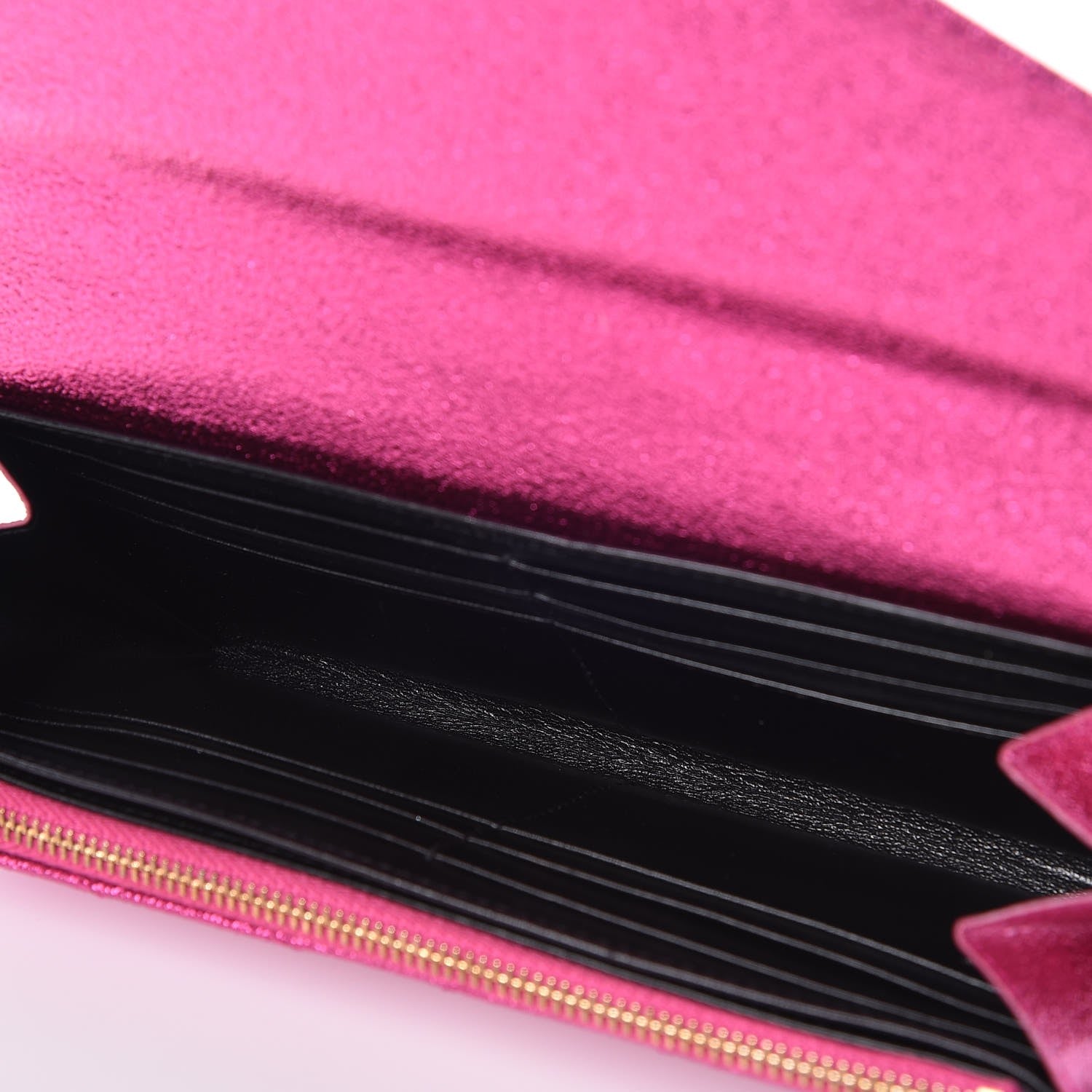 Saint Laurent Metallic Crackled Calfskin Matelasse Chevron Monogram Flap Wallet Fuchsia 5 of 9
