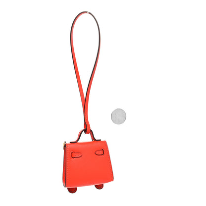 Hermes Tadelakt Chevre Mysore Kelly Quelle Idole Bag Charm Capucine Jaune De Naples Vert Vertigo Zanzibar 2 of 6
