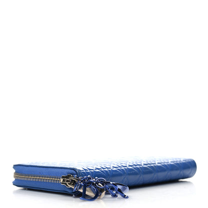 Christian Dior Patent Cannage Large Lady Dior Continental Zip Wallet Blue 4 of 10
