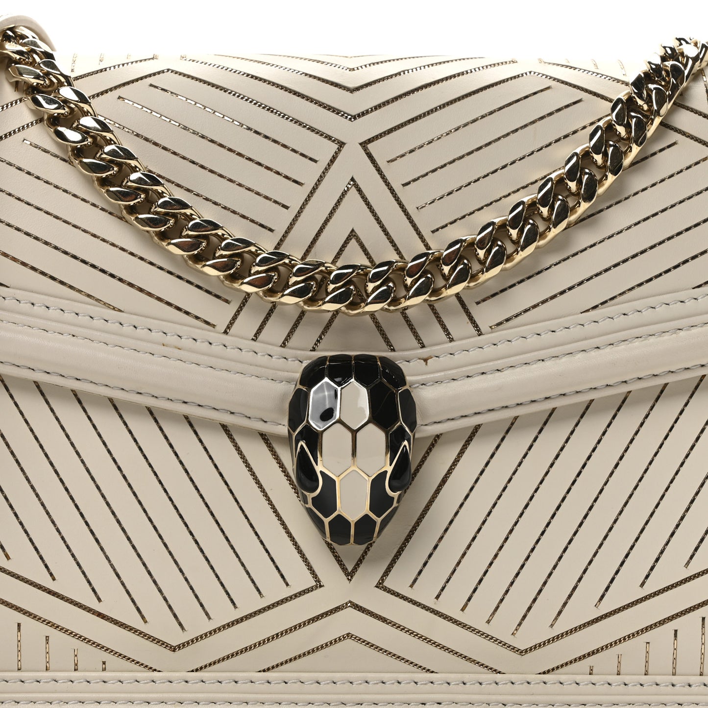 Nappa Serpenti Forever Chain Diamond Blast Shoulder Bag Ivory Gold