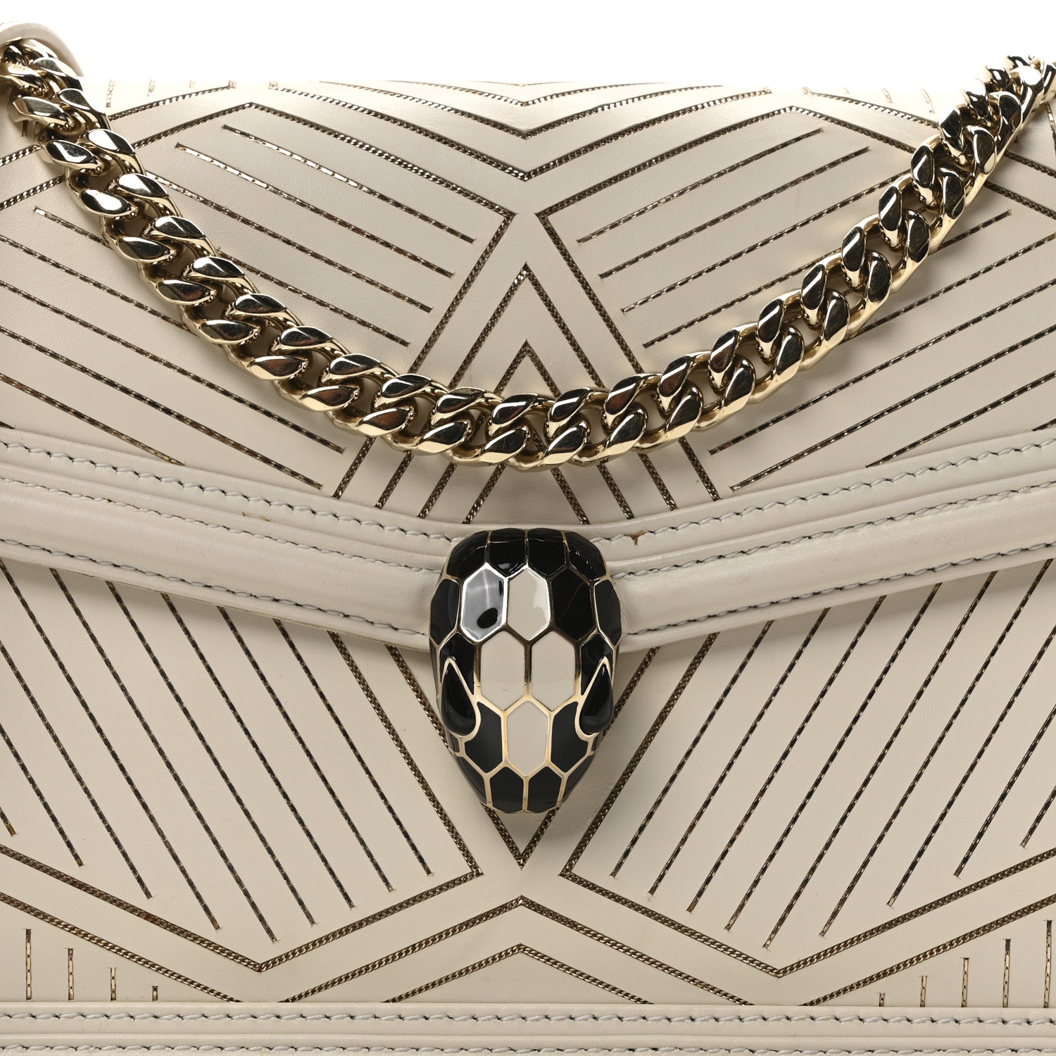 Bulgari Nappa Serpenti Forever Chain Diamond Blast Shoulder Bag Ivory Gold 7 of 9