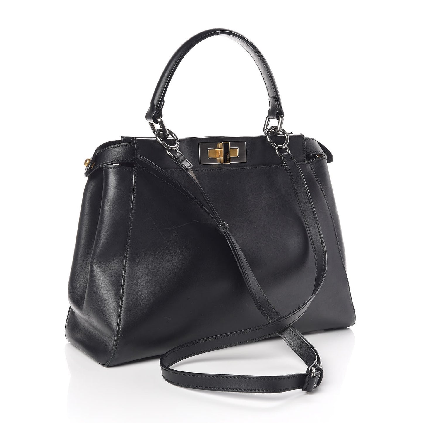 Vitello Suede Medium Peekaboo Iconic Satchel Black