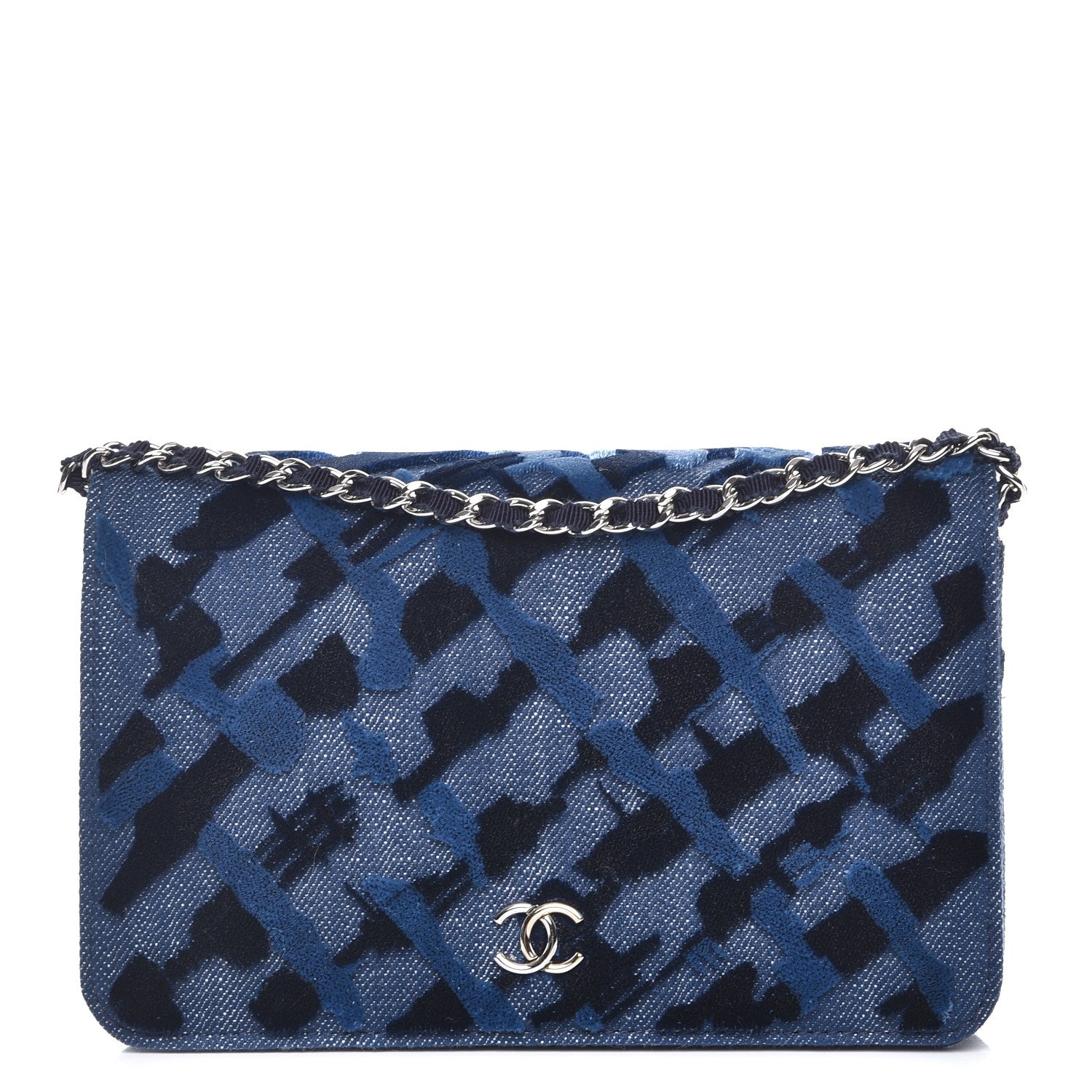 Chanel Denim Velvet Wallet On Chain WOC Blue 1 of 7